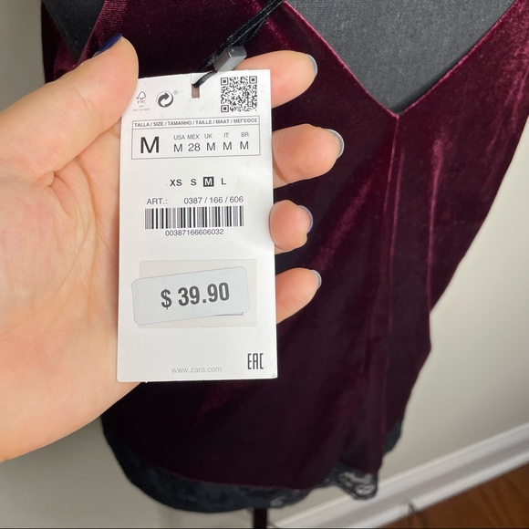NWT Zara Burgundy Velour Tank Top Size M - Picture 5 of 6